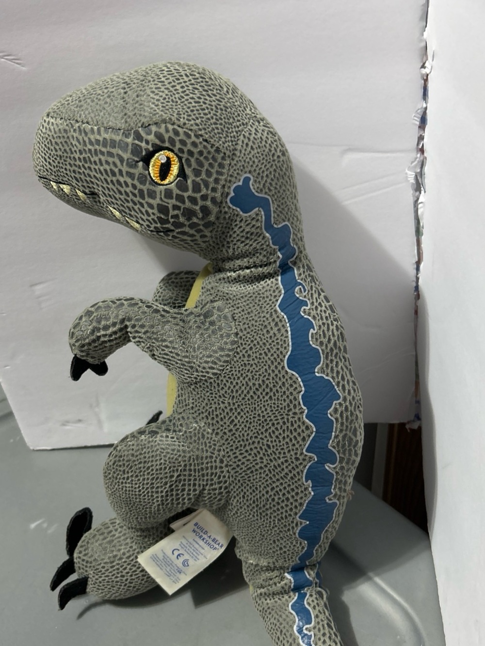 Build-A-Bear Gray Dinosaur Plush with Blue Spine